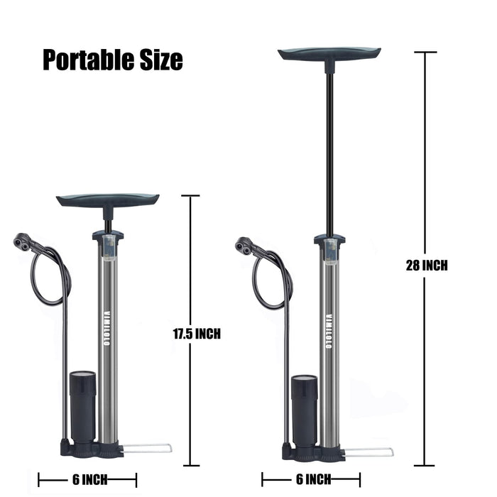 VIMILOLO Bike Floor Pump with Gauge,Ball Inflator Bicycle Pump with high Pressure Buffer Easiest use with Both Presta and Schrader Bicycle Valves-160Psi Max(Classic Upgrade)