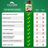 Zazzee Extra Strength Red Yeast Rice 10:1 Extract, 1200 mg, Citrinin Free, 200 Vegan Capsules, Over 3 Month Supply, Concentrated and Standardized 10X Extract, 100% Vegetarian, All-Natural and Non-GMO