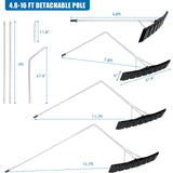 OUTPRIZE Flat Roof Snow Rake, 4.8-16FT Aluminum Detachable Angled Snow Roof Rake for Trucks, Travel Trailers, Motorhome, RV's Flat Rooftops, 24" Plastic Blade