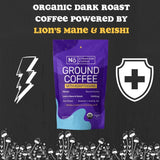 Mushroom Coffee - Dark Roast Coffee with Lions Mane & Reishi - Enhanced Focus, Stress Relief, Immune Support, & Gut Health with Adaptogen Mushrooms & Nootropics - Ground Beans - 10oz