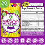 Nutracelle NUTRAMIN Energy Boost Vitamin Gummy - Skip The Coffee & Boost Your Energy, Caffeine-Free, Sugar-Free, Vegan, B12, Green Tea, Ashwagandha, Garcinia Cambogia, Raspberry Adaptogen - 90 ct