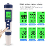 Pool Salt Tester & PH Meter, Hofun Digital Salinity Meter and PH Tester for Pool Saltwater and Drinking Water, 5 in 1 Salinity PH Temp EC and TDS Meter Swimming Pool Hot Tub Spas, High Accuracy