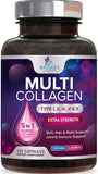 Multi Collagen Complex Pills - Type I, II, III, V, X, Grass Fed & Non-GMO Hydrolyzed Collagen Peptides Supplement - Supports Hair, Nails, Skin & Joint Health, Gluten-Free, Paleo & Keto - 120 Capsules