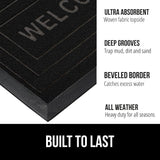 Gorilla Grip 100% Waterproof All-Season WeatherMax Doormat, Durable Natural Rubber, Stain and Fade Resistant, Low Profile, Indoor Outdoor Door Mats, Easy Clean Entrance Mat, 17x29, Black Welcome