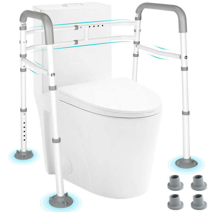 Toilet Safety Frame- 300lbs Adjustable Safety Grab Bar, Toilet Frame with Handle and Suction Cups Toilet Safety Guard for Elderly (White Grey)