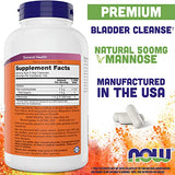 Now D-Mannose 500 mg, 300 Capsules - Vegan, Non GMO Supplement for Women and Men - Supports Healthy Urinary Tract, Cleanses The Bladder