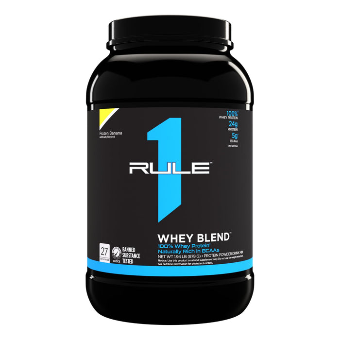 Rule 1 R1 Whey Blend, Frozen Banana - 1.93 lbs Powder - 24g Whey Concentrates, Isolates & Hydrolysates with Naturally Occurring EAAs & BCAAs - 27 Servings
