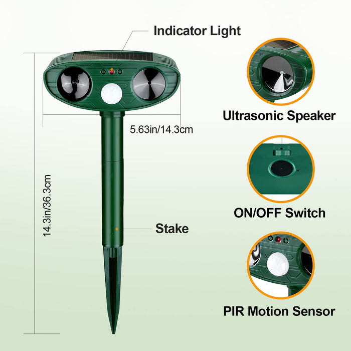 2 Pack Upgraded Ultrasonic Animal Repeller Solar Animal Repellent Cat Repellent Outdoor, Squirrel Repellent Deer Repellent Devices, Repel, Deer, Rabbit, Raccoon, Dog, Skunk Waterproof Motion Sensor