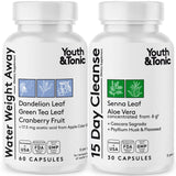 Youth & Tonic Water & Waste Away Pills for Belly Bloating and Swelling for a Thin Waistline & Slender Body as 2X Diet Support Supplements/Water Weigh Away + 15 Day Colon Cleanse 60 + 30 Capsules