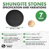 Shungite World 7 pcs Shungite Sticker for Cell Phone Case Tablet Laptop Computer - Round Dot Healing Energy Shungite Stones Protection Plate with Carbon Fullerenes (Polished, 50 mm / 1.96")