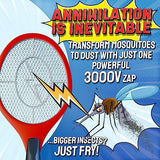 ASISNAI Bug Zapper 18" Electric Fly & Mosquito Swatter Racket - Outdoor/Indoor Killer for Flies, Battery-Operated Tennis Killing Zap, 3000 Volts Electronic Catcher, 2 AA Batteries Included - Red