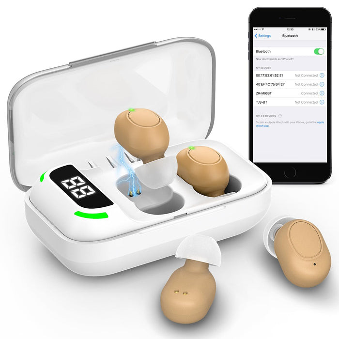 Hearing Aids, Rechargeable Hearing Aid for Seniors with Bluetooth Noise Cancelling, 16 Channel Digital Adults OTC Hearing Amplifier with 8 levels of Volume Control, Power Display Charging Case