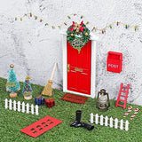 Christmas Elf Girl Fairy Doors, Miniature Elf Door Enchanted Fairy Doors, Elf On the Shelf Door Lantern Light Strip Christmas Tree Wreath Wooden Ladder Carpet Miniature Garden Furniture (22 Pcs)