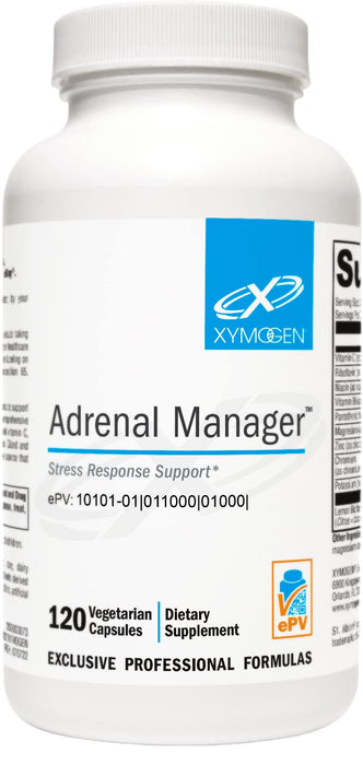 XYMOGEN Adrenal Manager - Energy, Stress Response + Adrenal Gland Support - Adrenal Supplement with L-Tyrosine, Zinc Chelate, VIT B6, Magnesium, Pantothenic Acid, Rhodiola Rosea (120 Capsules)