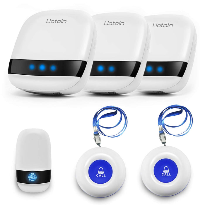 LIOTOIN Caregiver Pager Wireless Call Button Call Bell for Home/Elderly/Patients/Disabled Nurse Alert System3 Transmitters 3 Plugin Receivers (600+ft Operating Range)