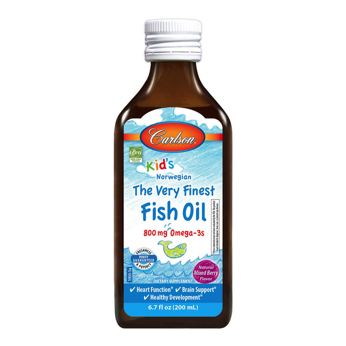 Carlson - Kid's The Very Finest Fish Oil, 800 mg Omega-3s, Liquid Fish Oil Supplement, Norwegian Fish Oil, Wild-Caught, Sustainably Sourced , Mixed Berry, 200 mL (6.7 Fl Oz)