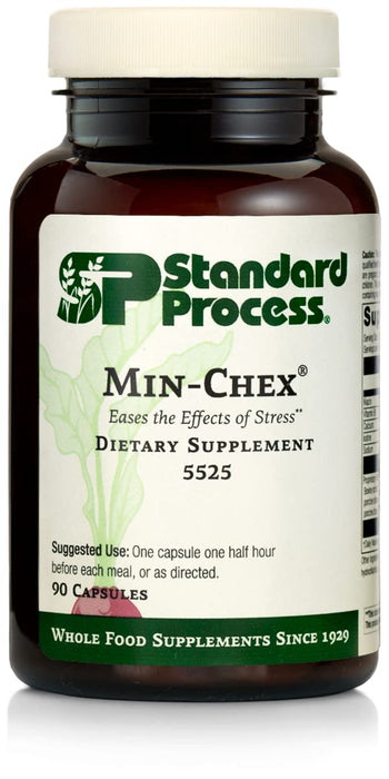 Standard Process Min-Chex - Whole Food Nervous System Supplement, Stress Relief with Soy Protein, Ascorbic Acid, Wheat Germ, Vitamin B6, Niacin, Iodine - 90 Capsules