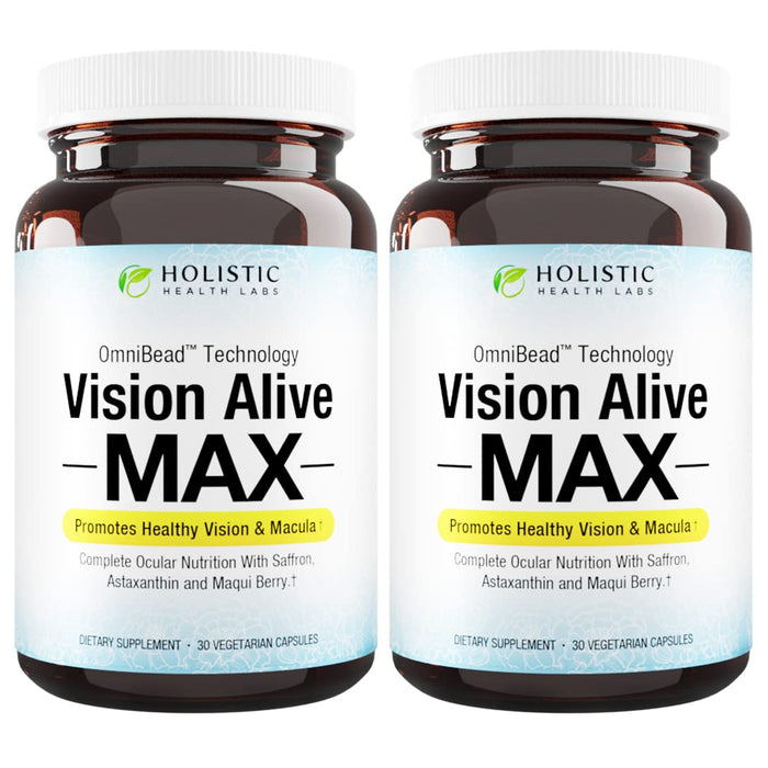 Holistic Health Labs Vision Alive Max with 8 Natural Ingredients Lutemax® 2020, Bilberries, Blueberries, c3g from Black Currant, Maqui Berry, Saffron, and Astaxanthin (30 Count (Pack of 2))