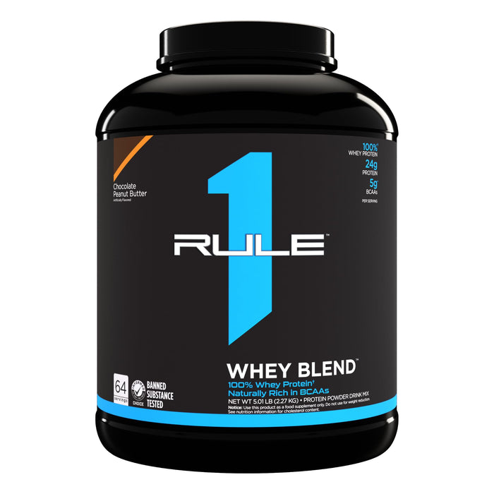 Rule 1 R1 Whey Blend, Chocolate Peanut Butter - 5.02 lbs Powder - 24g Whey Concentrates, Isolates & Hydrolysates with Naturally Occurring EAAs & BCAAs - 66 Servings