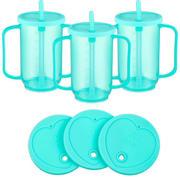 Sliner 3 Pcs Adult Sippy Cups 2 Handles Straw Cups Plastic Spill Proof Drinking Cups with Straw Lid for Adults Liquid Feeding Elderly Disabled Hospital Patients Convalescent