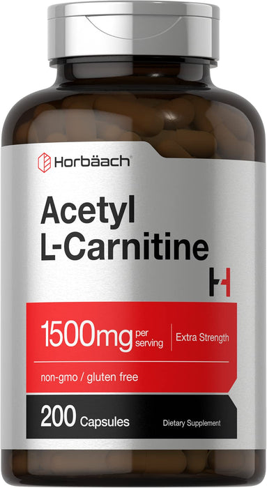 Acetyl L-Carnitine 1500mg | 200 Capsules | Extra Strength ALCAR Supplement | Non-GMO, Gluten Free | by Horbaach