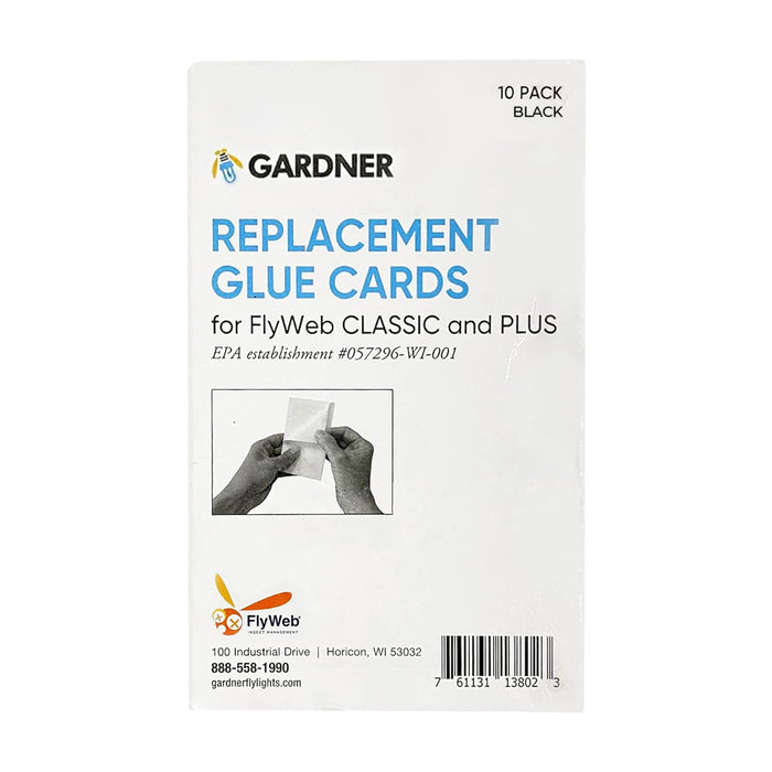 Gardner - FlyWeb Fly Light Glue Boards 1 Pack of 10 Replacement Glue Boards Flyweb Classic Fly Light - Trap Fruit Flies, Mosquitoes, Bugs and Other Flying Insects(Black)