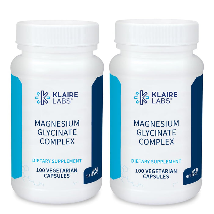 Klaire Labs Magnesium Glycinate Complex - 100mg Bisglycinate Blend to Support Bone Health & Rest - Chelated for Improved Absorption - Gluten-Free & Hypoallergenic (100 Capsules / 2 Pack)