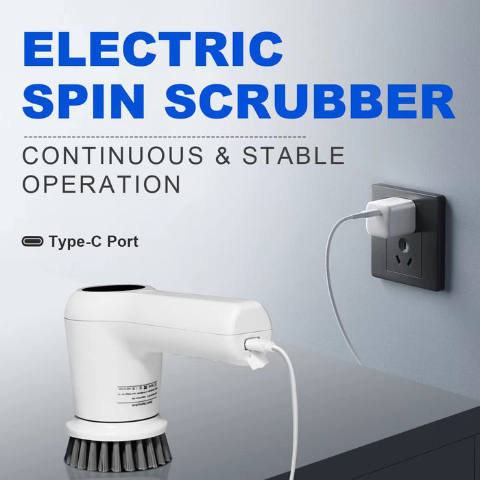 Electric Spin Scrubber, Power Scrubber Cordless Electric Shower Scrubber for Cleaning with LED Display, for Bathroom, Tub, Kitchen Stove, Tile Grout with 4 Brush Heads (White)