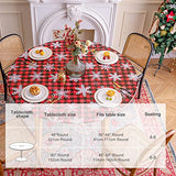 smiry Round Fitted Vinyl Table Cloth Cover Elastic Edged Flannel Backed, Waterproof Wipeable Christmas Vinyl Tablecloth for 36"-44" Round Tables, Bufflo Checked Snowflake