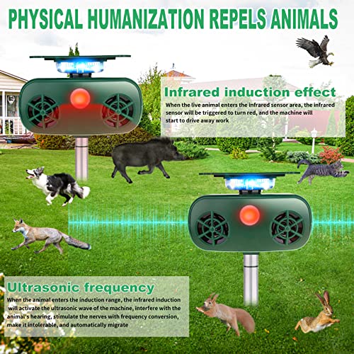 Animal Repellent Ultrasonic Outdoor, New Solar Animal Repeller, Animal Repeller Motion Activated Waterproof, Solar Ultrasonic Animal Repeller with Motion Sensor & Flash Lights for Yard Garden Farm