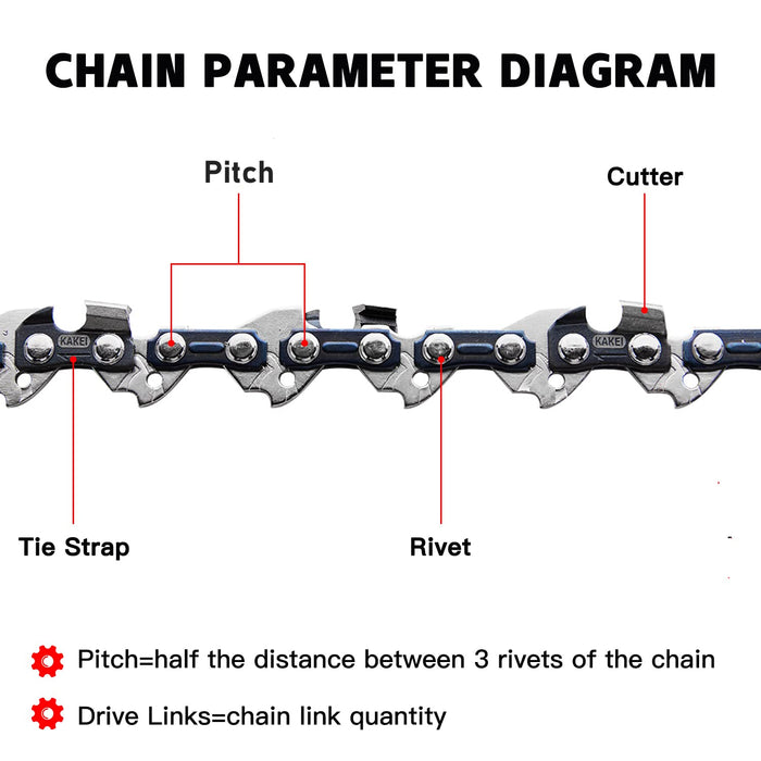 KAKEI 12 Inch Chainsaw Chain 3/8" LP Pitch, 043" Gauge, 45 Drive Links Fits Dewalt DCCS620, Ryobi, Echo and More- DWO1DT612,R45 (3 Chains)