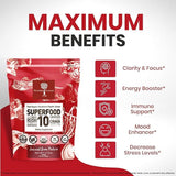 Organic Mushroom Powder Extract -Superfood 10 Supplement 14x Stronger 100% Pure USDA Immunity Booster- Reishi, Chaga, Cordyceps, Shiitake, Lions Mane, Turkey Tail and More. Add to Coffee/Tea 60 Grams