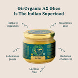 GirOrganic Grass Fed A2 Ghee| Clarified Butter (8 Oz) - Unsalted Gir Cow Ghee Butter - Organic Ghee Oil - Pasture Raised, Lactose-Free 8 Oz