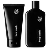 Black Wolf Charcoal Powder Face and Body Wash Bundle for Oily Skin, Deep Clean- 2pc Bundle- Charcoal Powder and Salicylic Acid Reduce Acne Breakouts and Cleanse Your Skin- Gift Set for Men