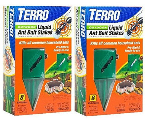 Terro T1812 Outdoor Liquid Ant Killer Bait Stakes - 8 Count (0.25 oz each) (2 Pack)