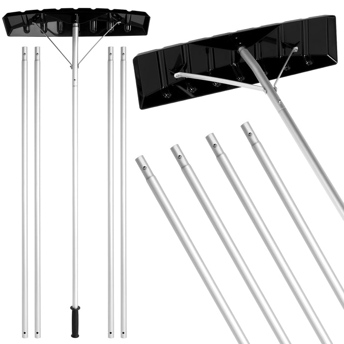 Gisafai Snow Roof Rake Roof Snow Removal Tool with 5 Section Tubes 25 Inch Blade Adjustable 4.8-20 ft Reach Aluminum Roof Shovel Rugged Snow Slide for Single Cabins Car Roof