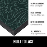 Gorilla Grip 100% Waterproof All-Season WeatherMax Doormat, Durable Natural Rubber, Stain and Fade Resistant, Low Profile, Indoor Outdoor Door Mats, Easy Clean Patio Entrance Mat, 17x29, Green Palm