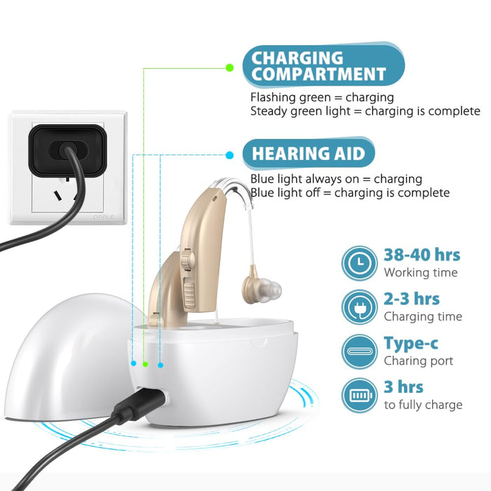 Hearing Aids for Seniors,Rechargeable Hearing Amplifier with Noise Cancelling,Adjustable Volume Control,One Pair Hearing Assist Devices with Charging Box