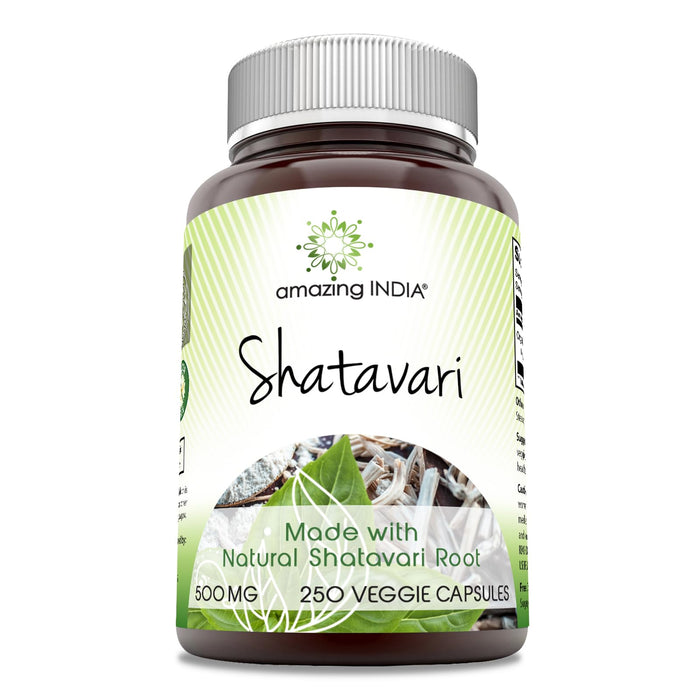 Amazing India Natural Shatavari 500 mg Veggie Capsules | Herbal Supplement | Non-GMO | Gluten Free | Vegetarian (250 Count)