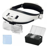 AmsOpto Large Lens Head Magnifier Headband Magnifying Glass with Light Hands Free 8 LED Magnifier with Cold and Warm Light for Close Work, Sewing, Crafts, Reading, Repairing, Jewelry