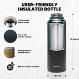 RAYMYLO Insulated Water Bottle 40 oz, Triple Wall Vacuum Stainless Steel (Cold for 48 Hrs), Leak Proof & BPA-Free, Modern Water Flask Jug with Paracord Handle & Straw Spout Lids, Indigo/Black