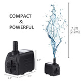 GROWNEER 550GPH Submersible Pump 30W Ultra Quiet Fountain Water Pump, 2000L/H, with 7.2ft High Lift, 3 Nozzles for Aquarium, Fish Tank, Pond, Hydroponics, Statuary Black