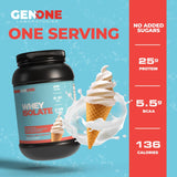 GenOne Whey Protein Powder Isolate, 25g Protein and 5.5g BCAAs per Serving, Vanilla Ice Cream, Low Carb, Fast Digesting, 30 Servings, 2.25 LB