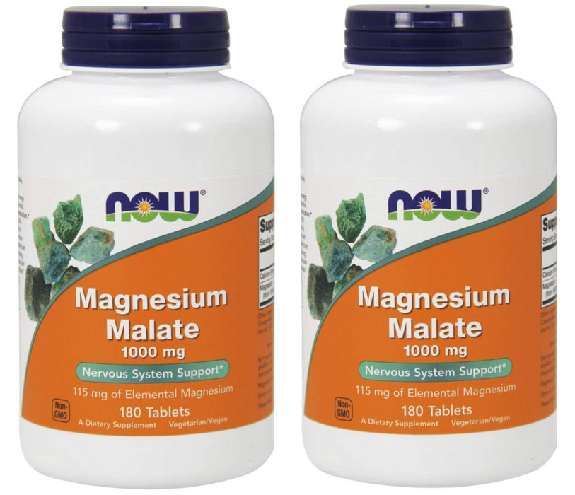 NOW Magnesium Malate 1000mg, 180 Tablets (Pack of 2)