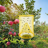 Ranch Fly Traps Outdoor Hanging Stable Fly Trap Reusable Fly Killer Cage Fly Catcher Bag with Bait Tray,Fly Repellent for Outdoor and Indoor Hanging Farms,Stable,Garden,Orchard,Park (Yellow)