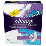Always Discreet Adult Moderate Long Incontinence Pads, Up to 100% Leak-Free Protection 54 Count x 3 Pack (162 Count total)