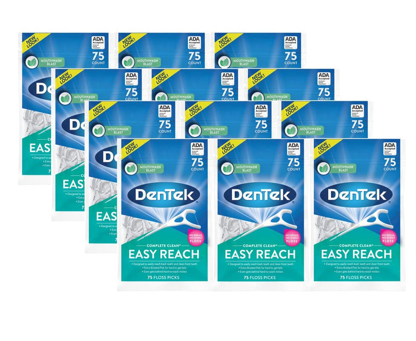 DenTek Complete Clean Easy Reach Floss Picks, No Break & No Shred Floss, 75 Count (Pack of 12)