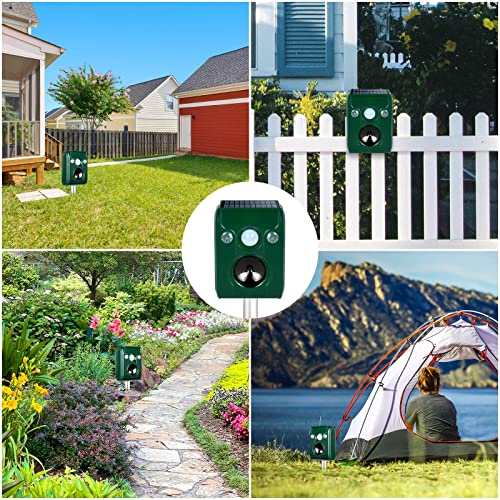 PGFIT 2 pack Solar Animal Repeller Ultrasonic Outdoor Animal Repellent Waterproof Movement LED Flashing Alarm Sound Activated Applicable toDeer,Cat,Bird,Rabbit,Squirrel,Skunk.Protecting Lawn Orchards。