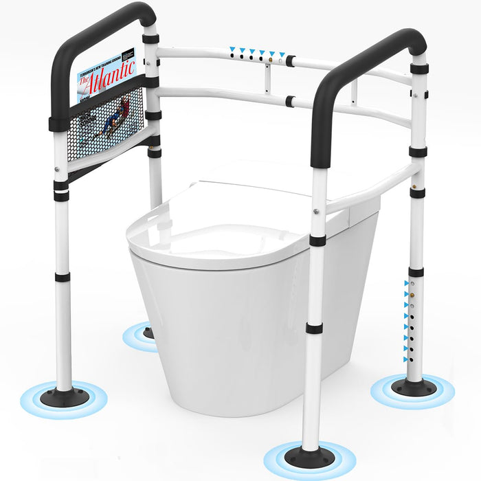 Toilet Safety Rails Frame Support Rail Frames Handles Assist Grab Bars Seat Riser Assistance Lifts Stand Alone Foldable Handrails Aids with Arms for Elderly Disabled Seniors Fit Any Toilet