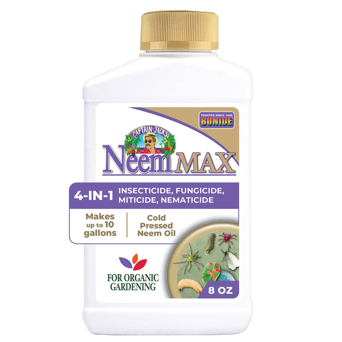 Bonide Captain Jack's Neem Max, 8 oz Concentrated Cold Pressed Neem Oil, Multi-Purpose Insecticide, Fungicide, Miticide and Nematicide for Organic Gardening